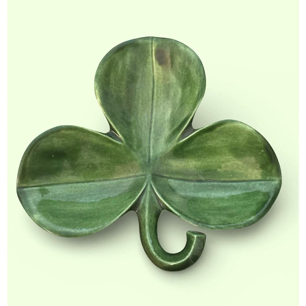 Vintage Atlantic Mold Ceramic Shamrock Clover Candy Trinket Dish 1960s 1970s USA